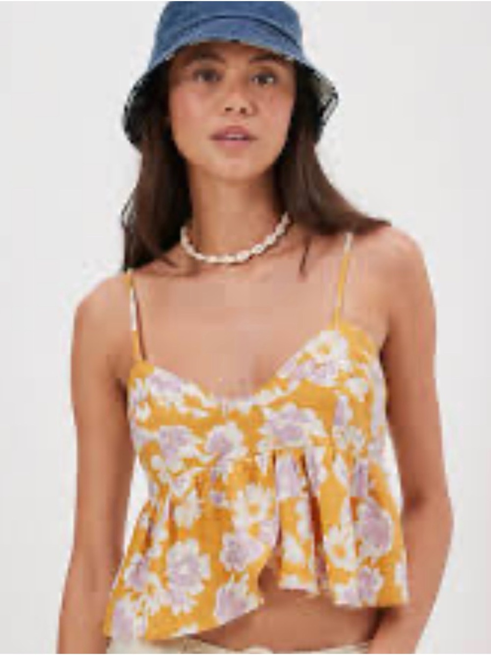American Eagle Outfitters Mustard Floral Smocked Cami